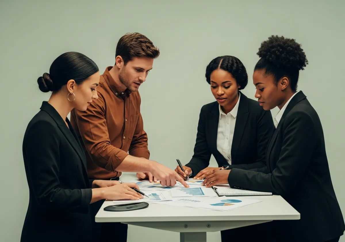 Grupo discutindo propostas na sala de reuniões